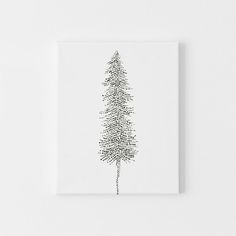 a black and white drawing of a pine tree on a white background, with the words written all over it