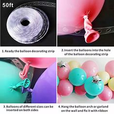 the instructions for balloon decoration including balloons and ribbons