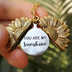 Beautiful Yellow Faux Gold Necklace Sunflower Necklace Inclosed Within The Sunflower Is A Secret Charm With “You Are My Sunshine” Written On It Daughter/Niece/Cousin/Friend "I'm Just Thinking Of You" Gift Sunshine Necklace, Gold Link Necklace, Symbol Of Strength, Formal Jewelry, Rhinestone Statement Necklace, Sunflower Necklace, Crystal Choker Necklace, Red Pendants, Seashell Necklace