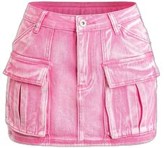 Pink Mini-length Bottoms With Pockets, Pink Mini Length Bottoms With Pockets, Pink Fitted Mini Skirt With Pockets, Short Pink Skirt With Pockets, Pink Short Skirt With Pockets, High Waist Pink Mini Skirt With Pockets, Trendy Pink Skirt With Pockets, Pink Cargo Skirt, Skirt With Shorts