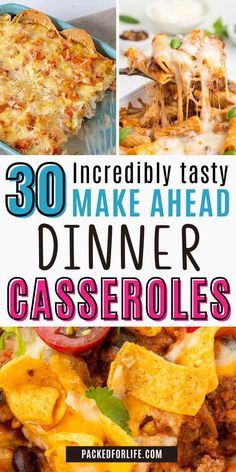 Three delicious easy dinner casseroles, perfect for weeknight meals, featuring cheesy baked pasta, a tomato and cheese pasta casserole, and a hearty taco bake. Quick Dinner Casseroles, Cheap Fall Dinner, Simple Casseroles, Easy Casserole Recipes For Dinner, Ground Beef Casseroles, Vegetarian Casseroles