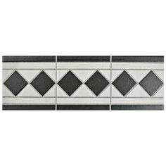 a black and white tile border with diamond shapes on the bottom, in three different colors