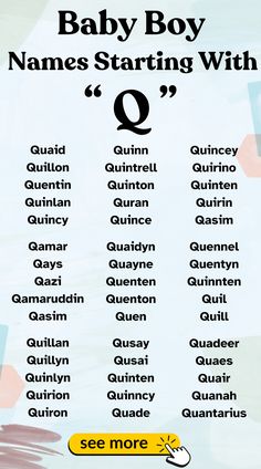 the baby boy names starting with q are shown in this graphic above it's image