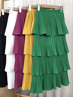 SPECIFICATIONS Material: Polyester Gender: WOMEN Fabric Type: Woven Dresses Length: Mid-Calf Decoration: RUFFLES Size Garment Flat Measurements (cm) One Size: Waist 60-90 Length 79 1 cm = 0.39 in , 1 in = 2.54 cm 1. Measurements may exist 1-3 cm errors due to manual measuring.2. To further confirm whether the One Size of this garment fits you, please refer to the garment flat measurements, comparing them to your body measurements to confirm. 3. If you are still not sure about whether the One Siz Skirt Elegant, Tiered Midi Skirt, Modest Skirts, Elegant Skirt, Green Skirt, Woven Dress, Mid Calf, Pleated Skirt, Dress Length