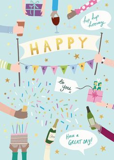 happy new year's greeting card with champagne and confetti