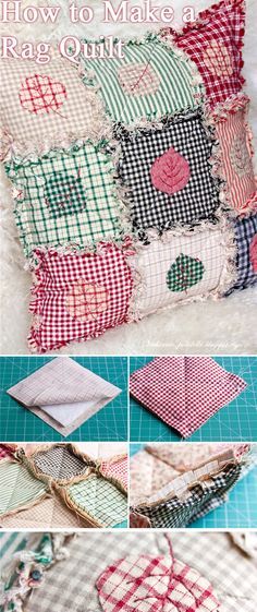 how to make a rag quilt pillow with pictures and instructions on the front, back and sides