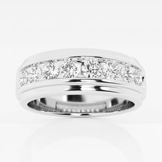 a white gold wedding ring with channeled diamonds