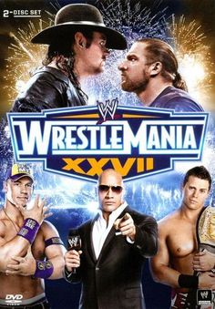 the dvd cover for wrestle mania xxvi, featuring two men in suits and hats