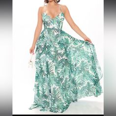 Wild In The Jungle Maxi Dress. Fashion Nova Xl. No Stretch. New With Tags Vacation Lined Green Maxi Dress, Vacation Green Lined Maxi Dress, Casual Tropical Print Maxi Dress For Party, Chic Green Tropical Print Dress, Tropical Green Maxi Dress For Party, Green Tropical Dress For Day Out, Green Tropical Maxi Dress For Party, Tropical Green Dress For Day Out, Party Tropical Print Maxi Sundress