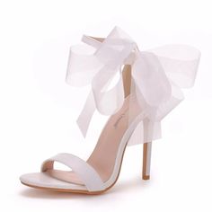 Women Shoes, Ladies Shoes, Women's Shoes, Pumps Sexy High Heels Shoes Buckle Ladies Shoes Female Shoes Women Heels Sandals Women Sandals Stiletto Looking for the perfect wedding, engagement, prom, party shoe? Then take a look at our beautiful chiffon bow stiletto sandals? There is nothing like a pair of great heels to elevate any occasion or lend instant style to any outfit. These gorgeous strappy high heeled formal sandals are no exception! Featuring elegant chiffon bow ties at the ankles and t White Flowers Wedding, Flower Wedding Shoes, Shoes Bridesmaid, Wedding Shoes Bridesmaid, White Bridal Shoes, White Sandals Heels, Bridal Sandals, Ankle Strap High Heels, Strappy High Heels