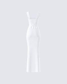 Give them a little taste of heaven in this white maxi dress 🤍 Perfect for any occasion where you want to be the chicest and most angelic in the room, this dress is made from jersey fabric and complete with wide straps, a built-in bralette, a cinched back panel, and a mermaid shaped skirt ✨ Chic White Dress With Built-in Bra, Evening Maxi Dress With Spaghetti Straps In Elastane, Evening Maxi Dress With Spaghetti Straps, Evening Maxi Dress With Spaghetti Straps And Elastane, Elastane Maxi Dress With Spaghetti Straps For Evening, White Bodycon Maxi Dress For Party, White Bodycon Dress With Straps, White Party Maxi Dress With Straight Neckline, White Maxi Dress For Party With Straight Neckline