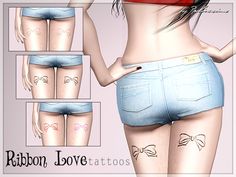 an image of a woman with tattoos on her butts and assorted jeans shorts