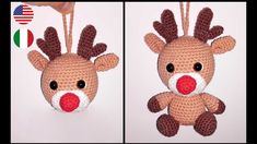 crocheted reindeer ornament being held by hand