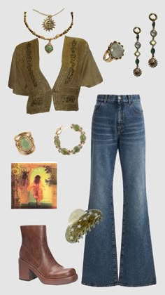 Hippie outfit #hippie #boho Red Carpet Outfit Ideas, Fall Outfits With Jeans, Outfit Hippie, 70s Inspired Outfits, Outfit Ideas Inspiration, Boho 70s, Outfits With Jeans, 70s Outfits