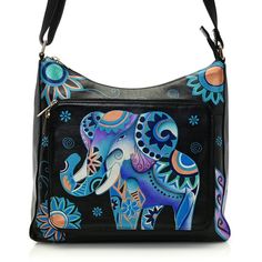 Bring beauty to your handbag collection with this Anuschka hand- painted, genuine Leather, large crossbody organizer. This gusseted zip around front organizer has two large slip pockets, a cell phone slip pocket, four card slots and a photo ID window. The bag's interior offers three spacious slip pockets, a zippered wall pocket and one sewn-in key leash for convenience. A rare horizontal zipper pocket and small welt slip pocket offer even more storage. Artistic Blue Shoulder Bag For Travel, Hand Painted Blue Leather Bags, Blue Hand Painted Shoulder Bag For Travel, Anuschka Handbags, Slouch Bags, Handbag Collection, Mens Gold Jewelry, Blue Elephant, Hand Painted Leather