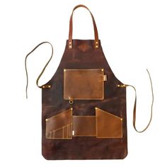 a leather apron with two pockets and straps