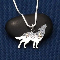 Wolf with Embossed mountains, Moon and Stars necklace Mountain Necklace Silver, Wolf Pendant Necklace, Mountain Jewelry, Boho Style Necklaces, Wolves Pendants, Wolf Necklace, Mountain Necklace, Daily Wear Jewellery, Wolf Jewelry