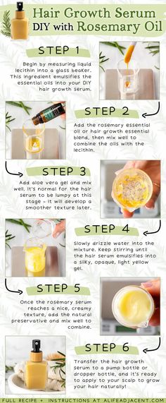 Learn how to make hair growth serum at home with this easy DIY! Forget expensive hair treatments or bottles of rosemary oil – try this beauty hack instead. You can make your own effective homemade hair growth serum with rosemary essential oil, aloe vera gel, and lecithin to help your hair grow long and fast with natural ingredients. This step by step hair serum infographic tutorial will show you how! Homemade Hair Growth Serum, Hair Serum Recipe, Homemade Sugar Scrub Recipes, Infographic Tutorial, Serum At Home, Homemade Hair Growth Oil, Homemade Hair Growth, Diy Hair Serum, Masks For Glowing Skin