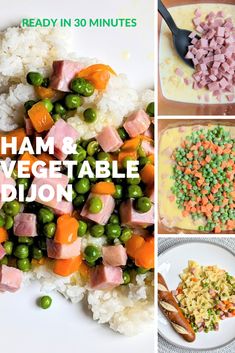 ham and vegetable dish collage with text overlay that reads, ham and vegetable dijon