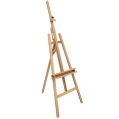 a wooden easel stands on a white background