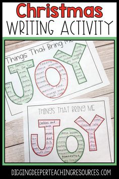 christmas writing activity with the words joy and joy