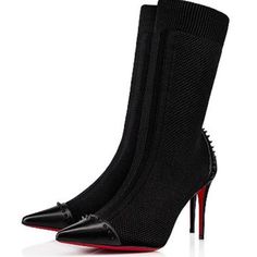 Black Sock Boot With Stud Detail From Christian Louboutin . The Dovi Dova Has A 100mm Stiletto Heel, Black Leather And Spike Details, And A Pull-On Design. True To Size Red Leather Sole Made In Italy Msrp 1100 Size 38 Spiked Boots, Black Sock Boots, Shoes Louboutin, Louboutin Boots, Sock Boot, Christian Louboutin Boots, Louboutin Heels, Christian Louboutin Shoes, Shoes Heels Boots