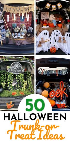 Best trunk or treat ideas for Halloween trick or treating featuring 4 images in collage pin. Best Themes, Halloween Themes Decorations