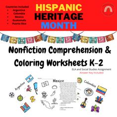 Hispanic Heritage Month Bulletin Board, Coloring Worksheets For Kindergarten, Teaching Nonfiction, Hispanic Countries, Coloring Worksheets, Language Arts Teacher, Worksheets For Kindergarten, Nonfiction Reading