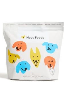 a bag of food with dogs drawn on it's side and the words head foods written