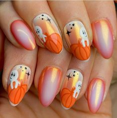 Long Nails Autumn, Horror Nails, Halloween Acrylic Nails, Autumn Nail, Pumpkin Nails, Fall Nail Art Designs, Nail Time, Lovely Nails