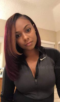 Follow Lovely Ladies👜💰💅🏾 For More Lovely Content Sew In Bob Hairstyles, Bob For Fine Hair, Red Weave Hairstyles, Red Bob Hair, Weave Hairstyles Braided, Deep Side Part, Brown Bob, Lausanne Switzerland, Swept Bangs