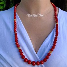 DESCRIPTION: Thank you for coming in! Beautiful rare Mediterranean Sardinia Coral with OX blood red color and sphere shape! The color is directly from the ocean, not dyed! 100% natural beauty! 28 inch necklace with 18k solid gold diamond spacers and clasp! Manufactured in Italy! 327 carats! You'll get the necklace you see! SIZE of the coral : Appr.7.5mm-11.5mm COLOR: OX Blood Red GRADE: AA Red 8mm Bead Necklace, Red Necklaces With 8mm Beads For Jewelry Making, Red Coral Jewelry With 8mm Beads, Elegant Red Gemstone Beads, Gift Red Coral Necklaces With 8mm Beads, Red Coral Spiritual Necklaces, Spiritual Red Coral Necklaces, Spiritual Red Coral Necklace, Red Coral Beaded Round Necklace