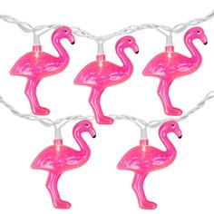 pink flamingo string lights on white wire