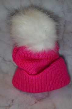 Hand knitted hot pink beanie with a white Pom pom Hot Pink Beanie, Pink Beanie, Pink Beanies, Skull Cap Beanie, Skull Cap, Cincinnati, Hand Knitting, Caps Hats, Accessories Hats