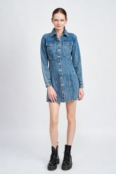 Make a statement in our shop favorite denim dress that will easily be your favorite this season. This light denim material provides a breathable and comfortable form to the jean dress, making it perfect for a summer's day or fall transitional piece when paired with knitted tights. Style this structured and modern denim dress with chunky boots or a pair of sambas for an outfit worth wearing more than once.Material: 100% Cotton.Machine Washable.Model Wears a US size 6.Size + FitXS: 31" (Bust) 24" Long Sleeve Denim Dress, Denim Dress Summer, Knit Tights, Parker Dress, Long Sleeve Denim Shirt, Summer Denim, Thigh High Stockings, Denim Shirt Dress, Denim Mini Dress