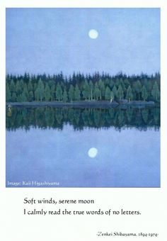 an image of the moon over water with trees in the background and a poem written on it