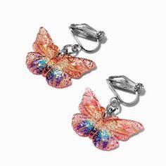 Glitter Butterfly 1'' Clip-On Drop Earrings Fairycore Fashion, Piercing Kit, Glitter Butterfly, Fashionable Jewelry, Butterfly Charm, Jewelry And Accessories, Jewelry Cleaner, Seasonal Fashion, 14kt Gold