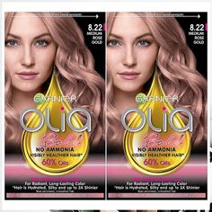 Garnier Olia Hair Color, Ammonia Free Hair Dye, Permanent Hair Color, 8.22 Medium Rose Gold (Packaging May Vary), 2 Count Garnier Olia Hair Color, Olia Hair Color, Box Hair Dye, Gold Hair Dye, Garnier Hair Color, Ammonia Free Hair Color, Garnier Olia, How To Dye Hair At Home