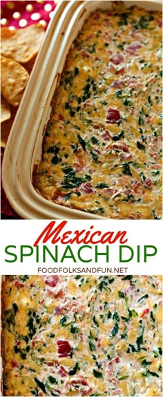 mexican spinach dip recipe in a casserole dish