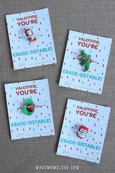 four valentine's day cards with the words eraser valentine free printable