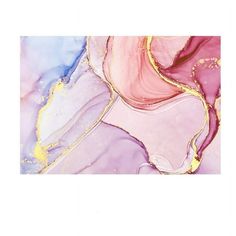 an abstract painting with pink, blue and yellow colors on it's surface is featured in this image