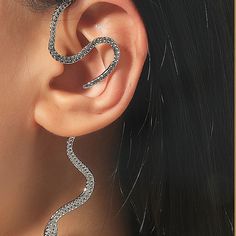 Silver Earring Cuff, Cartilage Ear Cuff, Snake Ears, Fake Piercing, Snake Earrings, Punk Jewelry, Ear Cuff Earings, Retro Mode, Animal Earrings