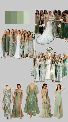 the bridesmaids are all dressed in green