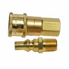 two brass fittings on a white background