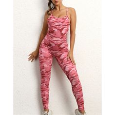 Pink Camo Print Back Criss-cross Nylon Jumpsuit Pink Nylon Sports Bodysuit, Pink Nylon Bodysuit For Sports, Pink Camo, Camo Print, Criss Cross, Camo, Jumpsuit Romper, Jumpsuit, Rompers