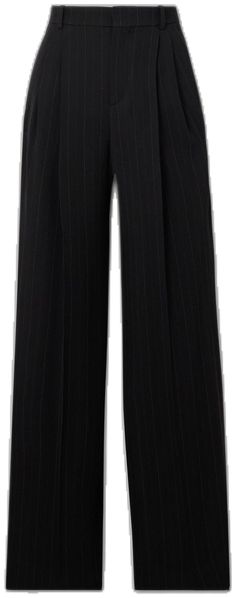 Formal Striped Wide Leg Pants, Striped Wide Leg Formal Pants, Striped Wide Leg Pants For Formal Occasions, Elegant Striped Pants For Office, Elegant Striped Office Pants, Pinstripe Wide Leg Pants For Formal Occasions, Elegant High-waisted Wide Leg Pants With Vertical Stripes, Formal Pinstripe Wide Leg Pants, Elegant Pinstripe Bottoms For Work