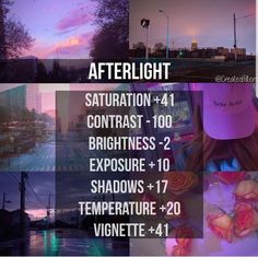 a collage of photos with the words afterlight written in different font styles and colors