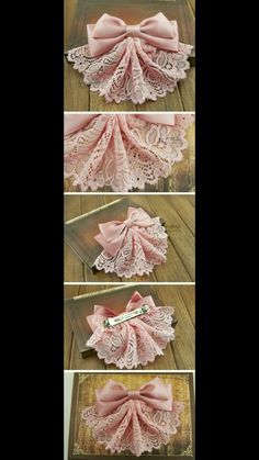 the instructions for how to make a bow with lace and bows on it's sides