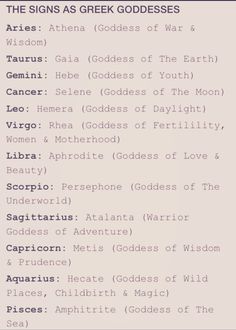 the signs as greek goddesss are shown in this screenshot from an old book