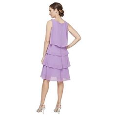 S.L. Fashions Women's Sleeveless Chiffon Tiered Co Size 16 Sleeveless Chiffon Beach Dress, Sleeveless Georgette Dress With Ruffles, Sleeveless Georgette Chiffon Dress For Parties, Sleeveless Purple Chiffon Dress, Chic Sleeveless Georgette Dress, Purple Chiffon Sleeveless Dress, Purple Sleeveless Chiffon Dress, Feminine Sleeveless Chiffon Dress With Ruffles, Flowy Chiffon Sleeveless Dress